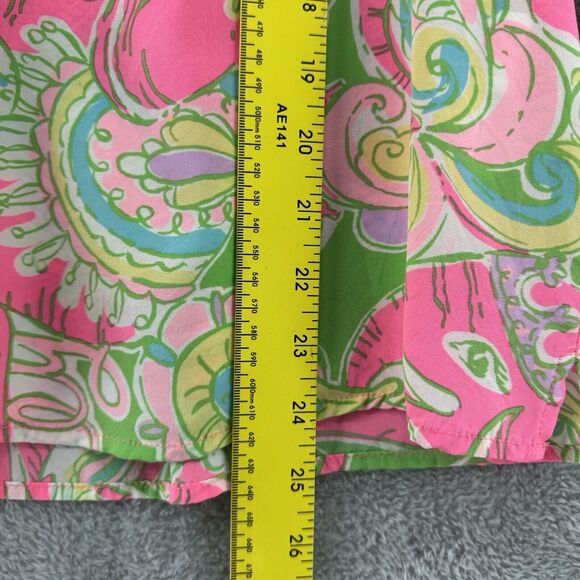 Lilly Pulitzer Top XS Silk Elsa Chin Chin Elephant Pink Ballon Sleeve V-Neck - Picture 12 of 16
